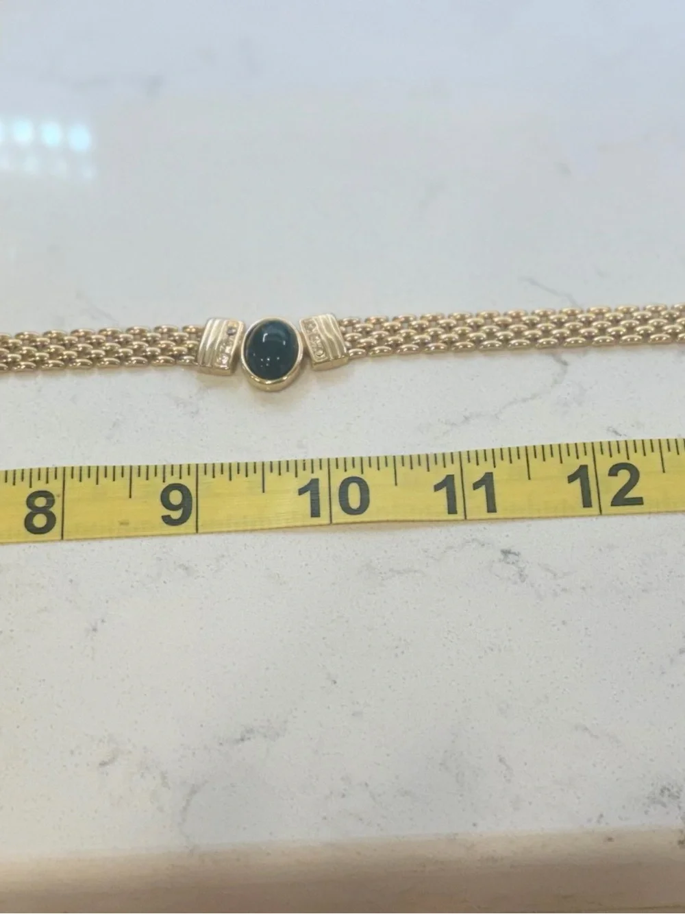 Vtg. 80’s Panther Link Choker Necklace Gold Tone Black Cabachon Rhinestone 18” - Picture 2 of 10